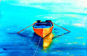 Began as a classic seascape, I saw a boat waiting quietly. For whom is it waiting? West country born and bred, I saw a fishing boat? A smuggler’s escape? Tennyson’s lines of “boat crossing the Ocean of Life.…” re-echoed. So what will your adventure be?