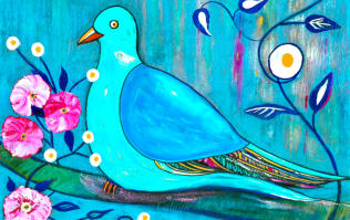 In our garden a wood pigeon sat on the bench, another in the tree. They were calling to each other, comforting sounds wrapped in soft feathers of kindness. Since childhood, their long cool notes have made me smile: here is the joy of that summer's day. 