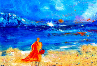 The white waves of the Mekong splash against silent rocks, contrasting forcefully with the powerful serenity of the land. In the foreground, the glowing saffron-robed Buddhist monk, a ubiquitous figure in Laos, is taking the first steps of his journey. 