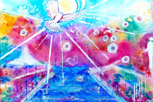 Using methods 2,000 years old, sea water flows into salt pan lakes in “Ria Formosa,” Portugal, bubbling beneath the surface as salt slowly forms, evaporating into crystals. The circling dove strengthened the message of stillness  - and natural power.